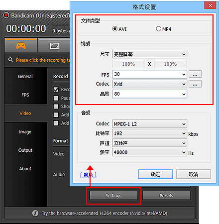 Video Format Settings